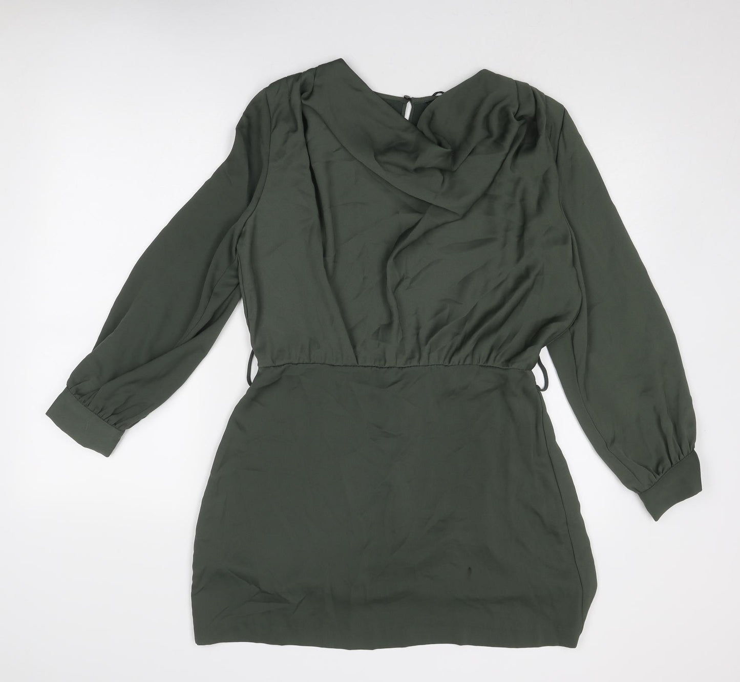 Zara Womens Green Polyester A-Line Size L Cowl Neck Zip