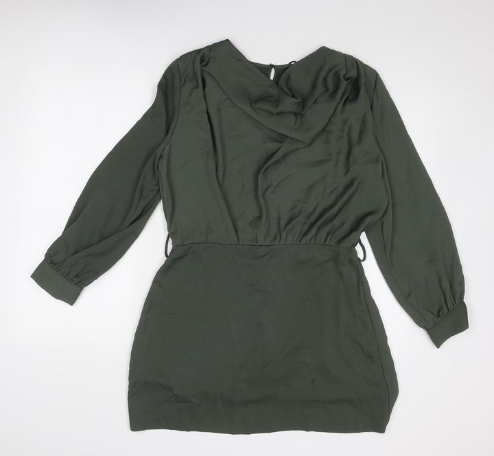Zara Womens Green Polyester A-Line Size L Cowl Neck Zip