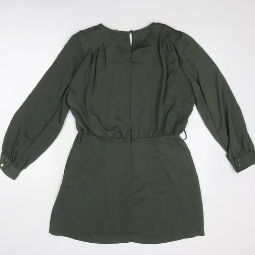 Zara Womens Green Polyester A-Line Size L Cowl Neck Zip