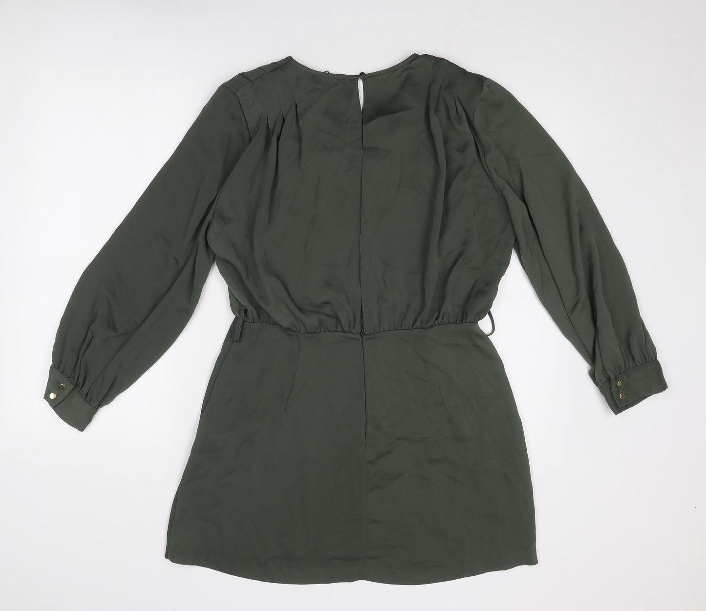 Zara Womens Green Polyester A-Line Size L Cowl Neck Zip