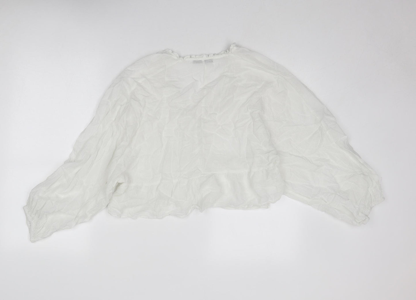 Zara Womens White Polyester Basic Blouse Size L V-Neck - Broderie Anglaise