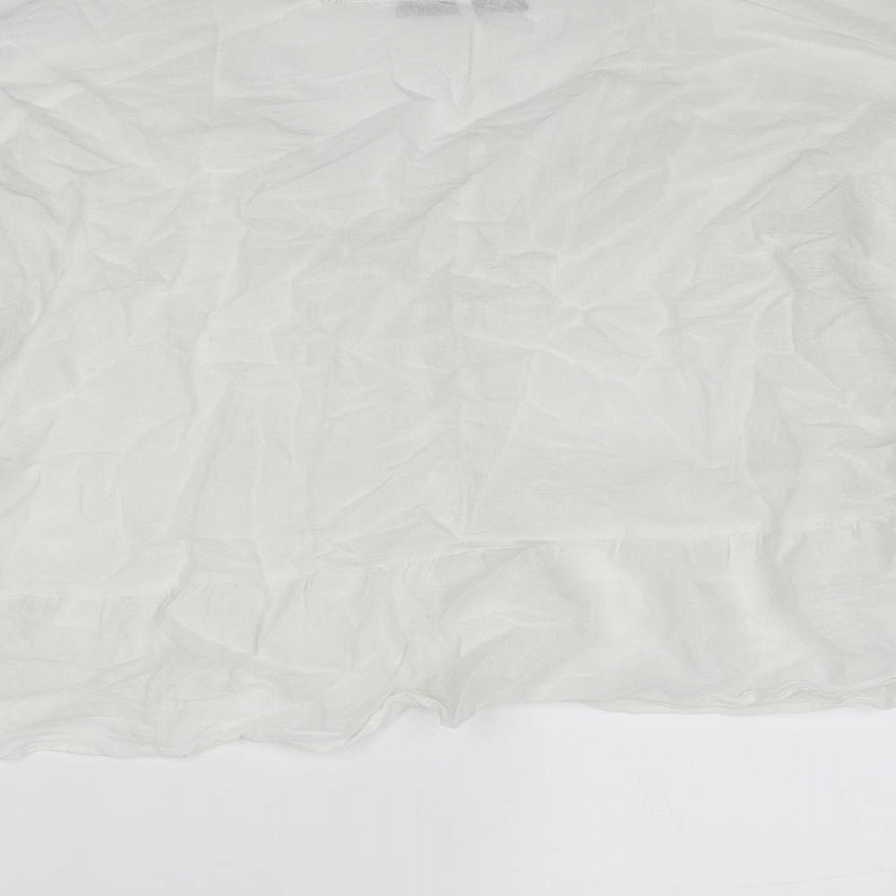 Zara Womens White Polyester Basic Blouse Size L V-Neck - Broderie Anglaise