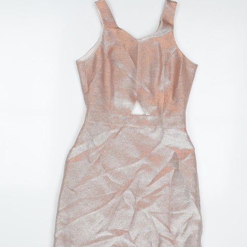 Miss Selfridge Womens Silver Viscose Slip Dress Size 8 V-Neck Zip