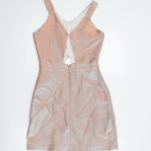 Miss Selfridge Womens Silver Viscose Slip Dress Size 8 V-Neck Zip