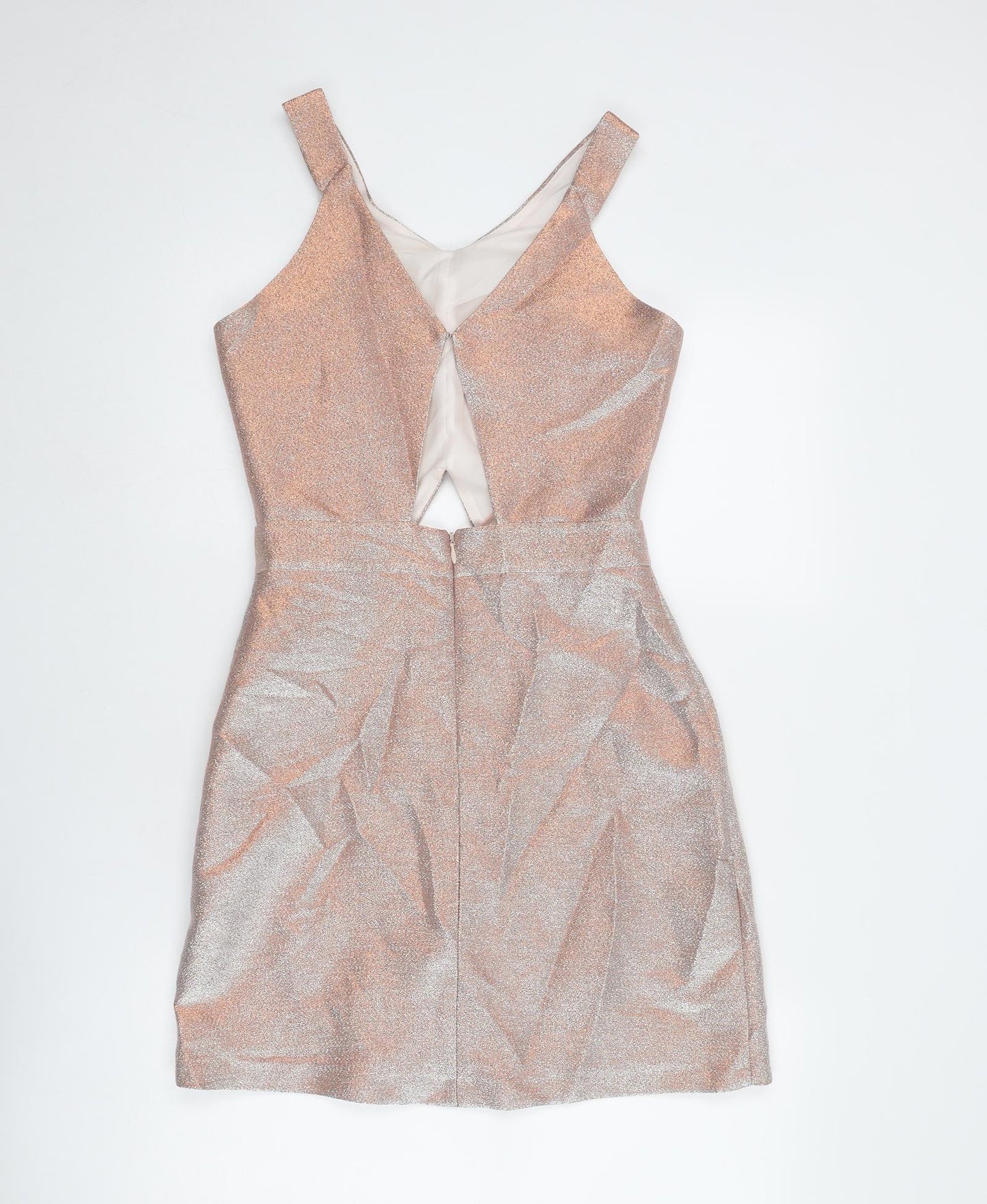 Miss Selfridge Womens Silver Viscose Slip Dress Size 8 V-Neck Zip