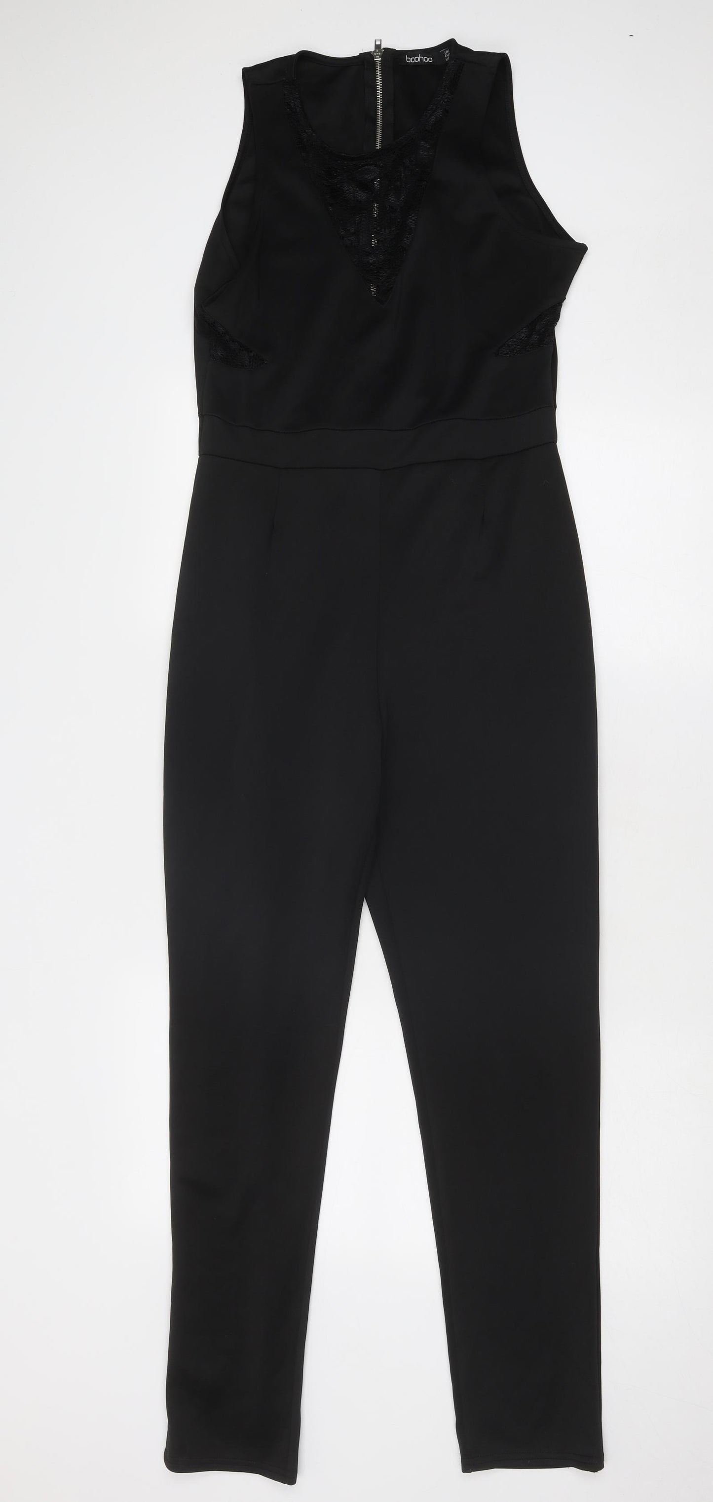 Boohoo Womens Black Polyester Jumpsuit One-Piece Size 14 Zip - Lace Detail