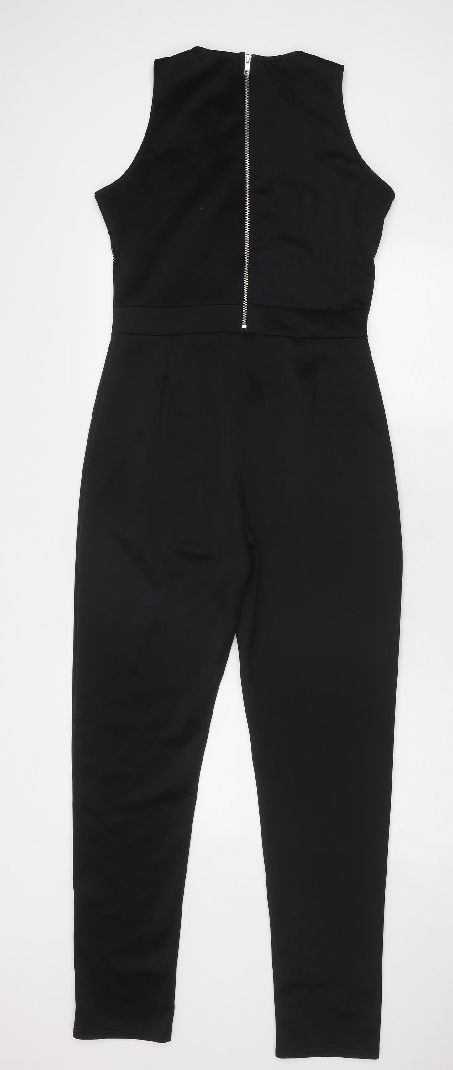 Boohoo Womens Black Polyester Jumpsuit One-Piece Size 14 Zip - Lace Detail