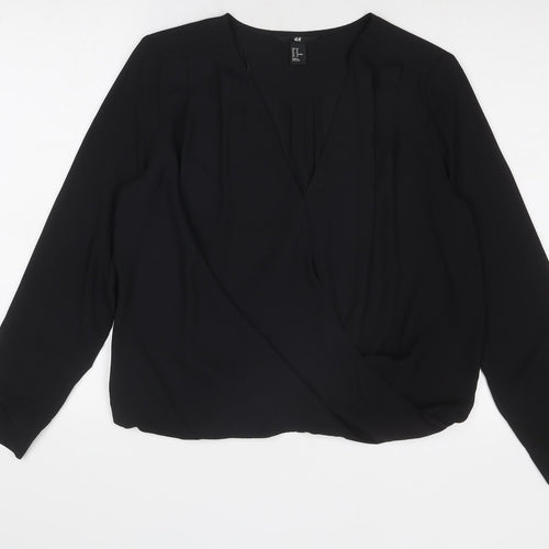 H&M Womens Black Polyester Basic Blouse Size 12 Round Neck
