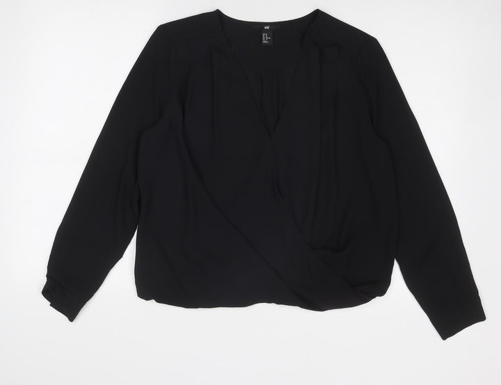 H&M Womens Black Polyester Basic Blouse Size 12 Round Neck