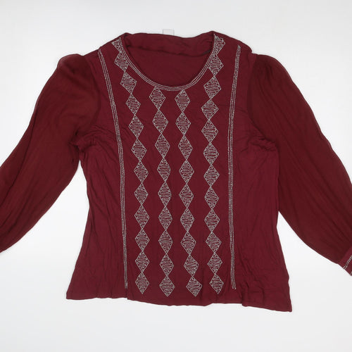 Cotton Traders Womens Red Viscose Basic Blouse Size 20 Round Neck
