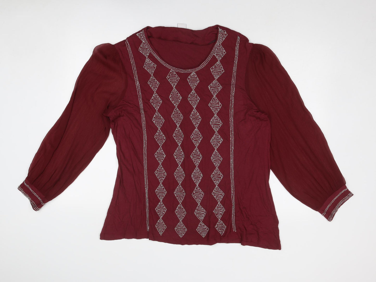 Cotton Traders Womens Red Viscose Basic Blouse Size 20 Round Neck