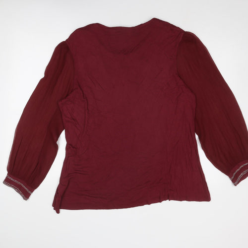 Cotton Traders Womens Red Viscose Basic Blouse Size 20 Round Neck