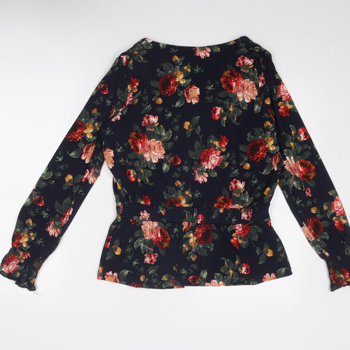 Oasis Womens Blue Floral Polyester Basic Blouse Size M V-Neck