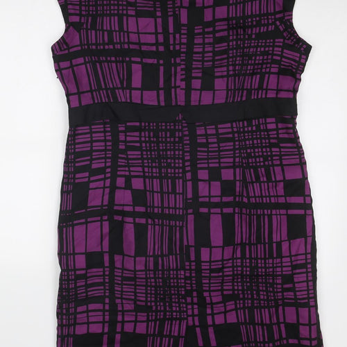 Hobbs Womens Purple Geometric Silk Shift Size 16 Round Neck Zip