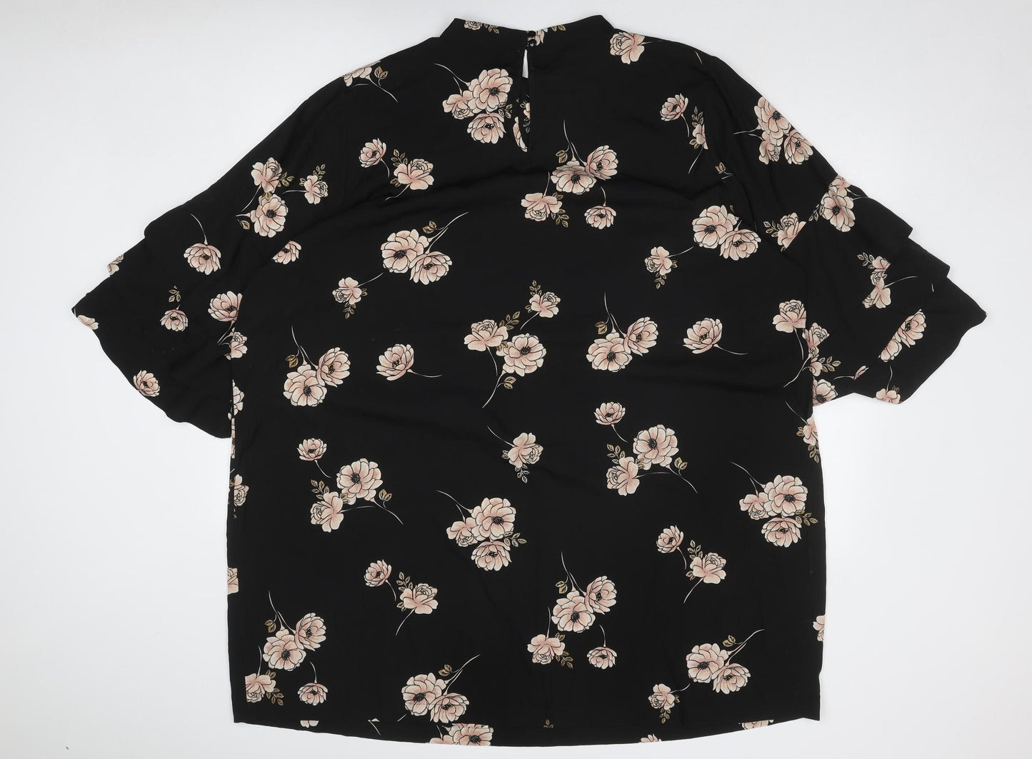 Anthology Womens Black Floral Polyester A-Line Size 32 Round Neck Button