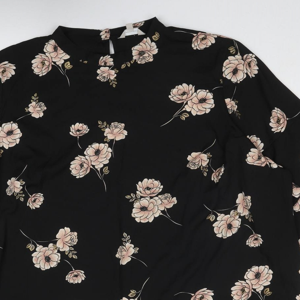 Anthology Womens Black Floral Polyester A-Line Size 32 Round Neck Button