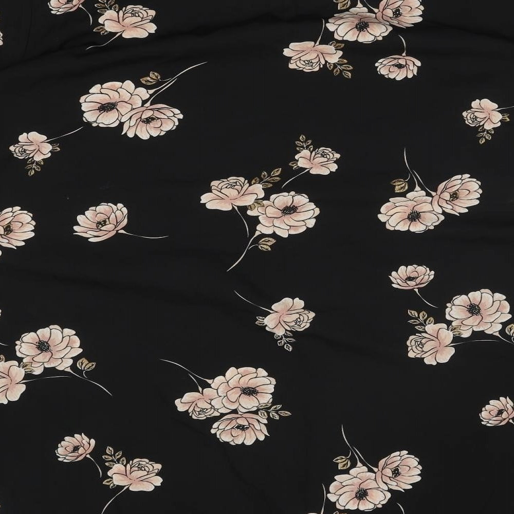 Anthology Womens Black Floral Polyester A-Line Size 32 Round Neck Button