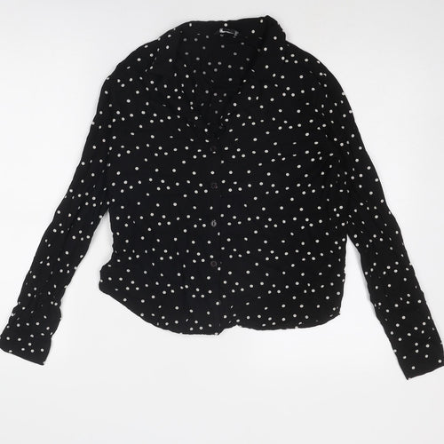 Monki Womens Black Polka Dot Viscose Basic Button-Up Size S Collared