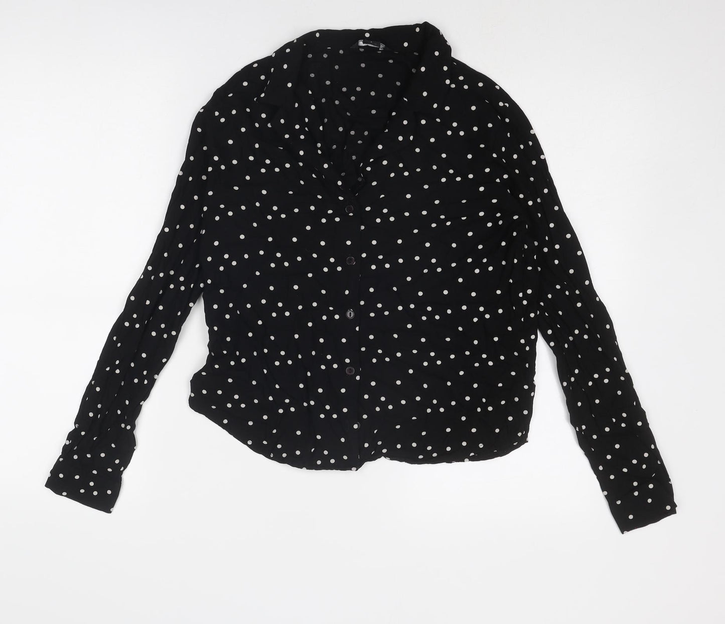 Monki Womens Black Polka Dot Viscose Basic Button-Up Size S Collared