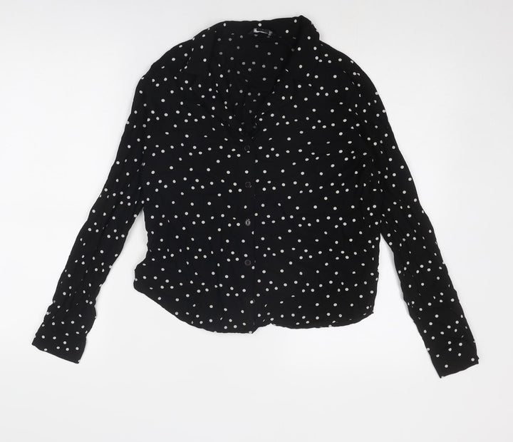 Monki Womens Black Polka Dot Viscose Basic Button-Up Size S Collared