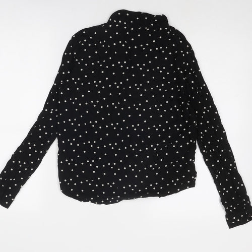 Monki Womens Black Polka Dot Viscose Basic Button-Up Size S Collared