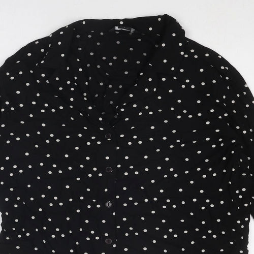 Monki Womens Black Polka Dot Viscose Basic Button-Up Size S Collared