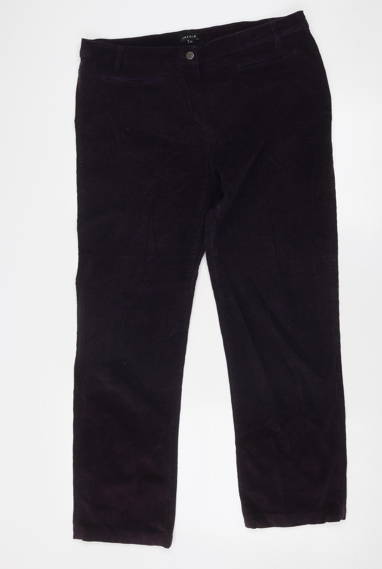 Jaeger Womens Purple Cotton Trousers Size 14 Regular Zip
