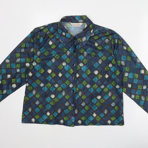 Bonmarché Womens Blue Geometric Polyester Basic Button-Up Size 18 Collared