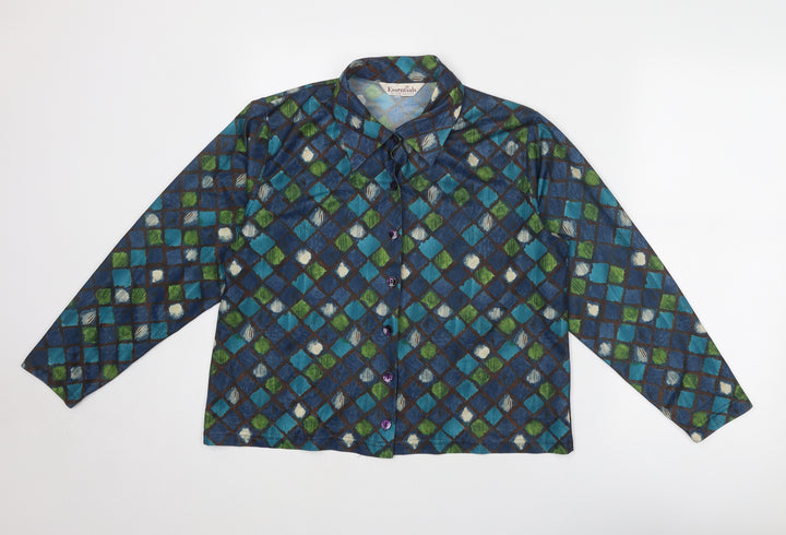 Bonmarché Womens Blue Geometric Polyester Basic Button-Up Size 18 Collared