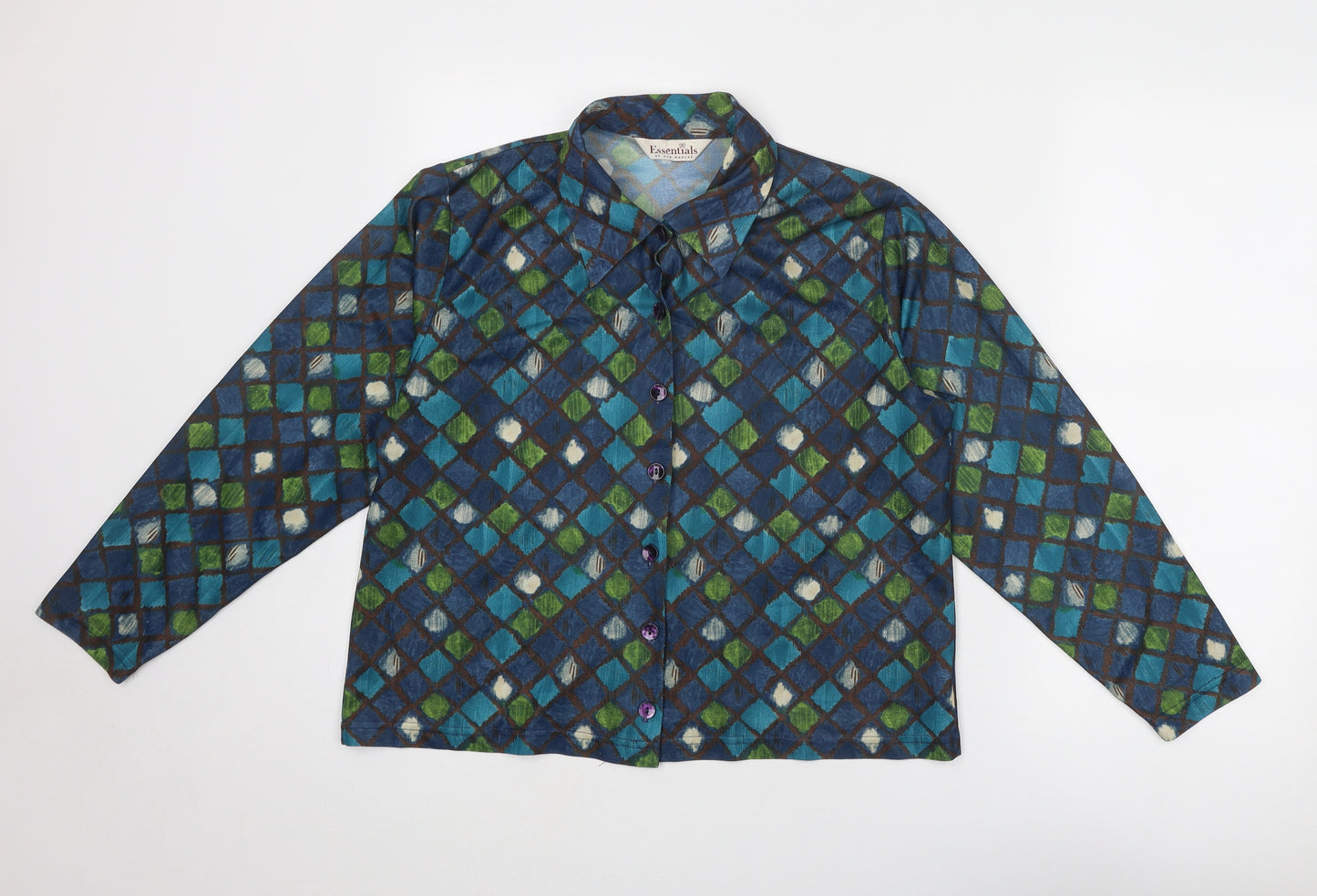 Bonmarché Womens Blue Geometric Polyester Basic Button-Up Size 18 Collared