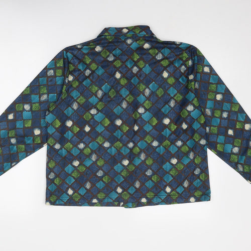 Bonmarché Womens Blue Geometric Polyester Basic Button-Up Size 18 Collared
