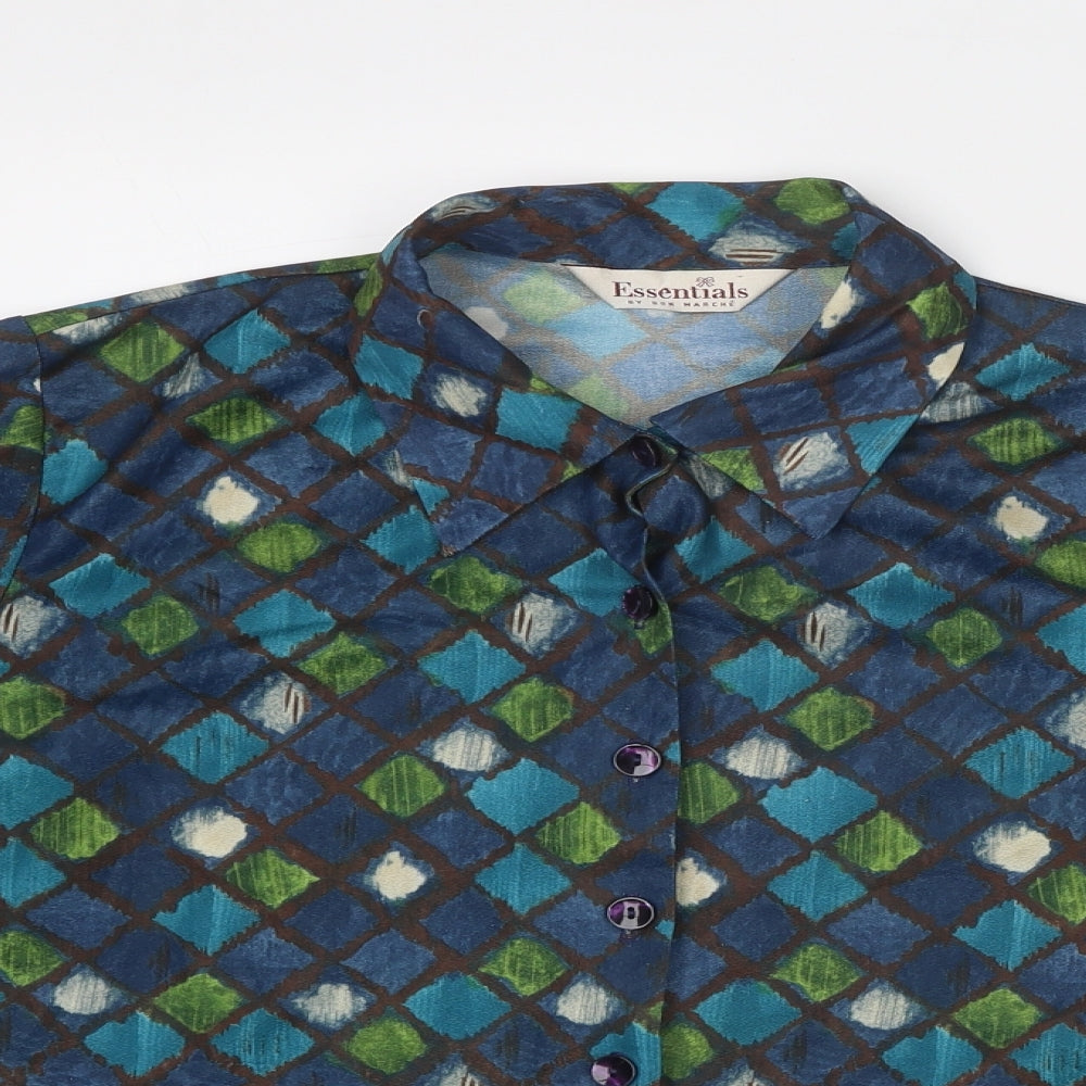 Bonmarché Womens Blue Geometric Polyester Basic Button-Up Size 18 Collared