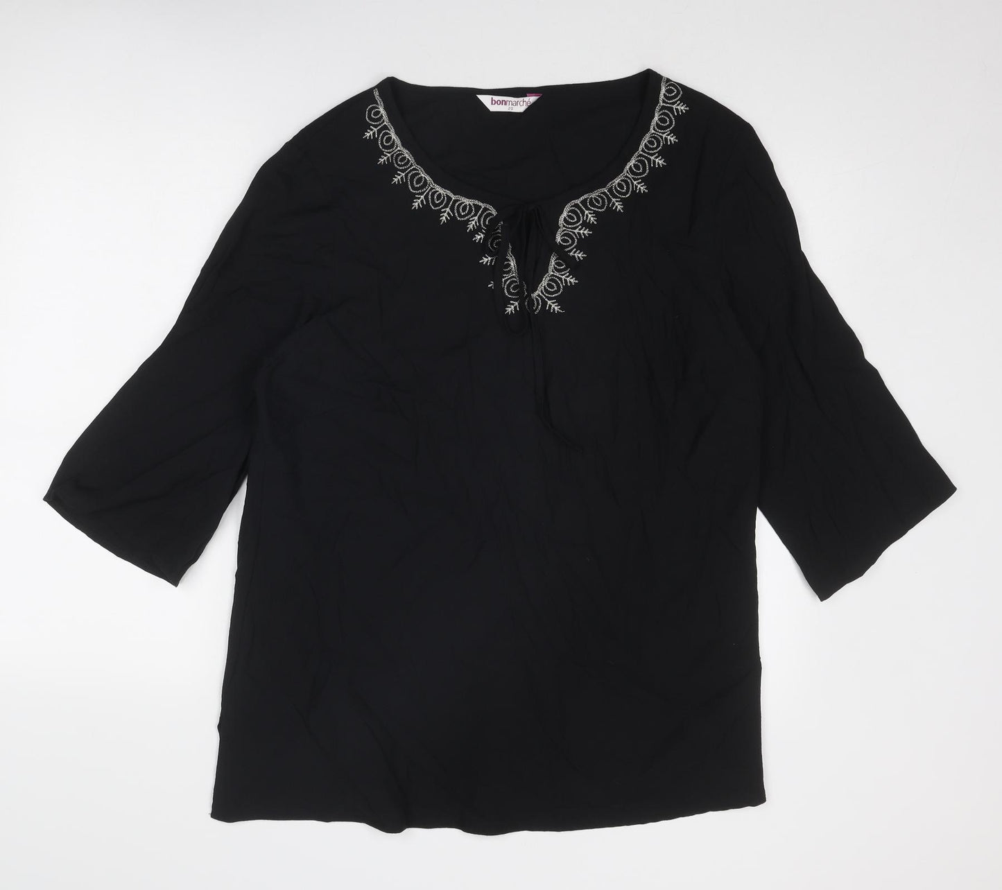 Bonmarché Womens Black Viscose Basic Blouse Size 20 Boat Neck