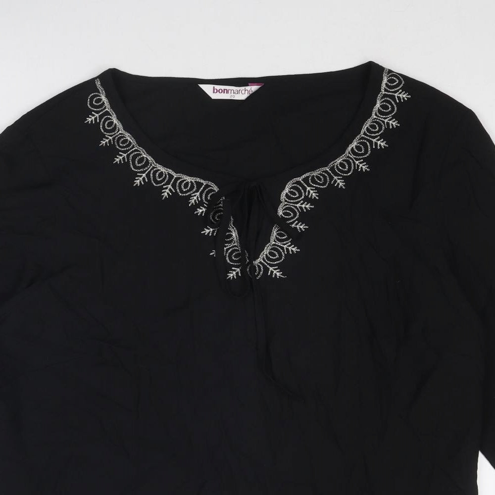 Bonmarché Womens Black Viscose Basic Blouse Size 20 Boat Neck