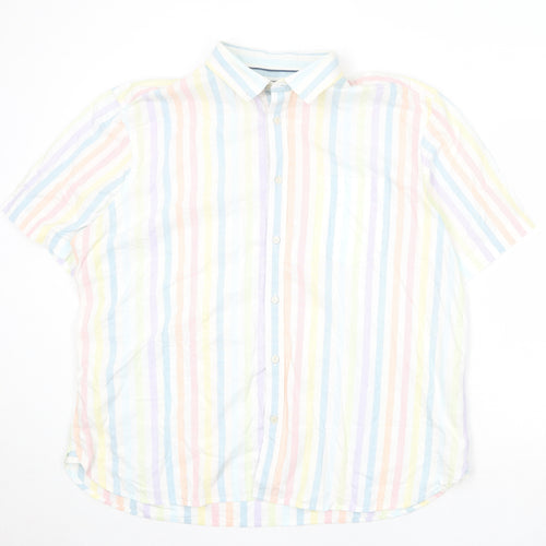 Marks and Spencer Mens Multicoloured Striped Cotton Button-Up Size XL Collared Button
