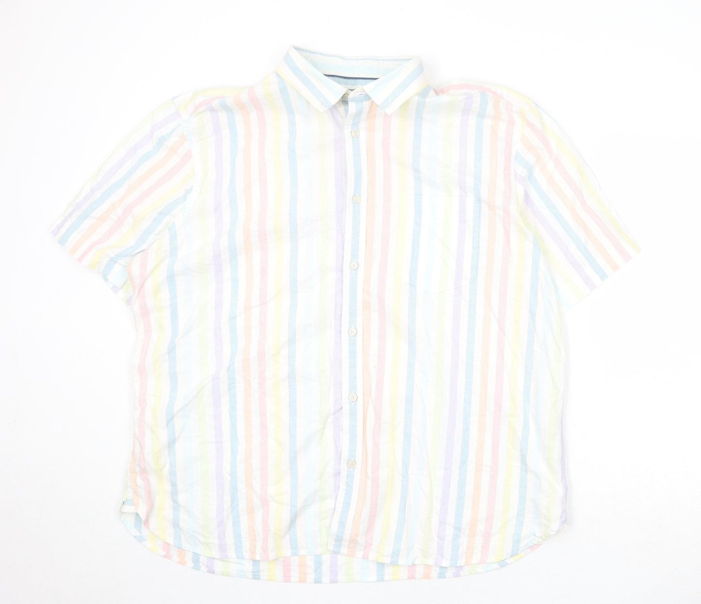 Marks and Spencer Mens Multicoloured Striped Cotton Button-Up Size XL Collared Button