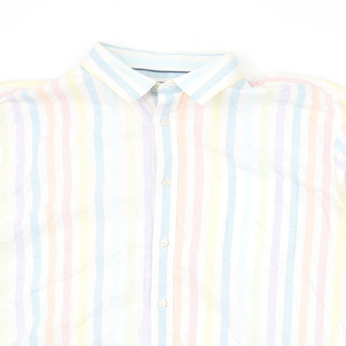 Marks and Spencer Mens Multicoloured Striped Cotton Button-Up Size XL Collared Button
