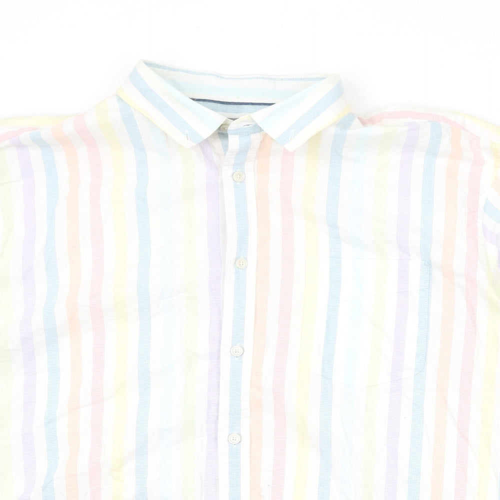 Marks and Spencer Mens Multicoloured Striped Cotton Button-Up Size XL Collared Button