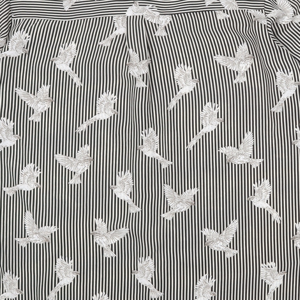Wallis Womens Black Striped Polyester Basic Button-Up Size 16 Boat Neck - Bird Pattern
