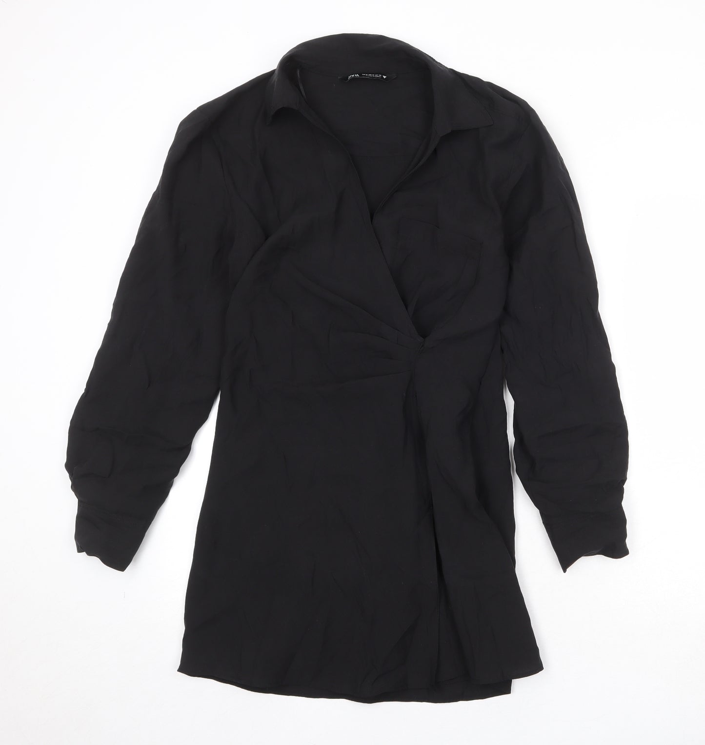 Zara Womens Black Polyester Shift Size M Collared Zip - Front Detail