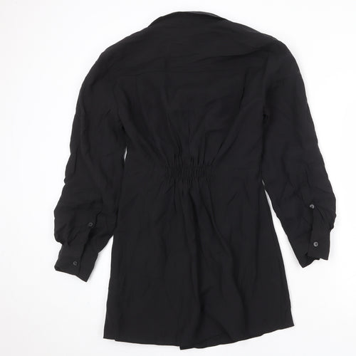 Zara Womens Black Polyester Shift Size M Collared Zip - Front Detail