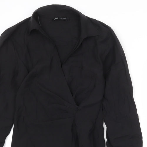 Zara Womens Black Polyester Shift Size M Collared Zip - Front Detail