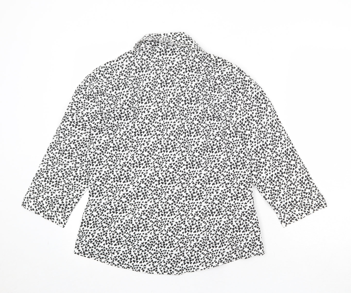 Marks and Spencer Womens Black Cotton Basic Button-Up Size 12 Collared - Heart Print