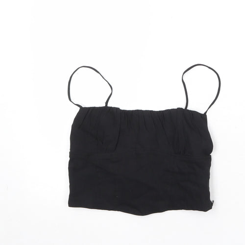 Zara Womens Black Viscose Cropped Tank Size S Square Neck