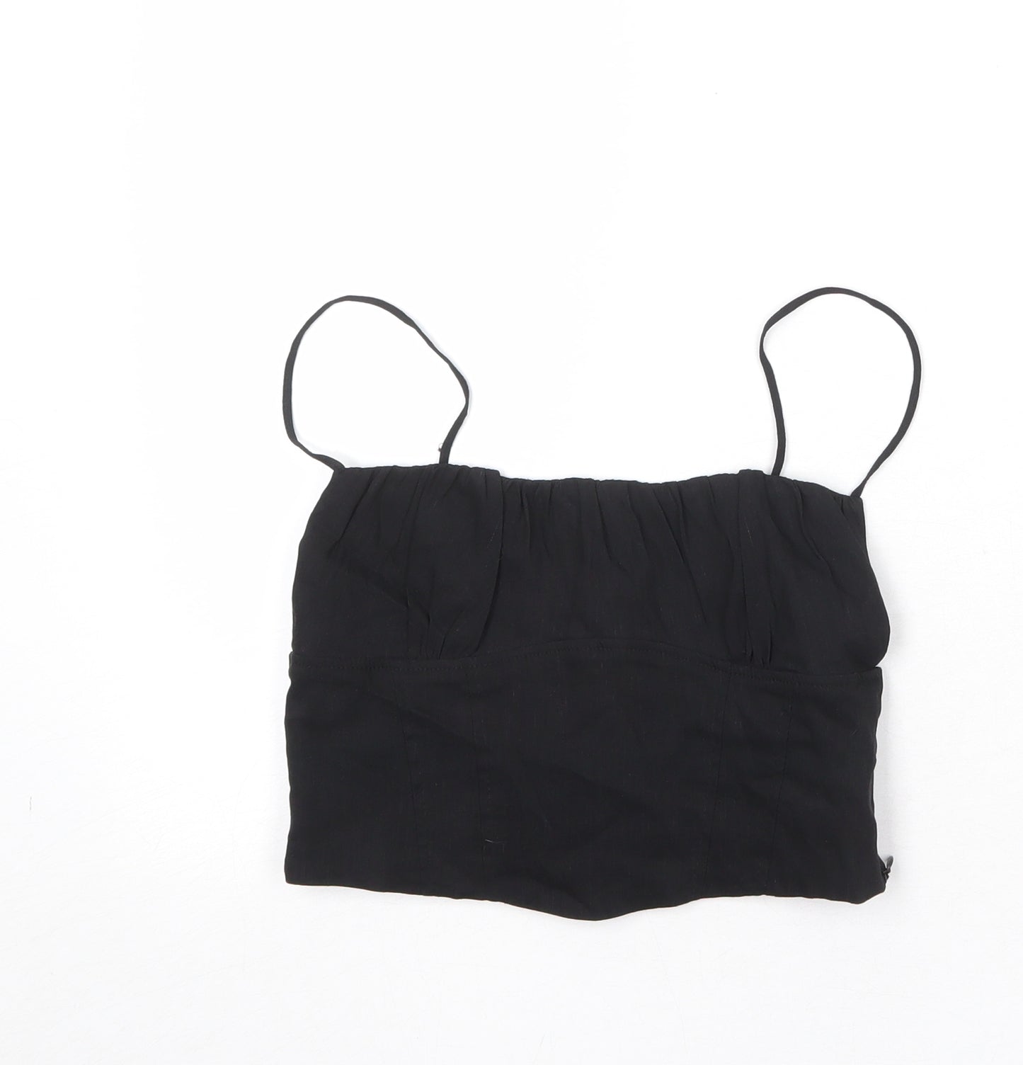 Zara Womens Black Viscose Cropped Tank Size S Square Neck