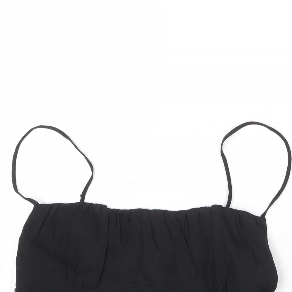 Zara Womens Black Viscose Cropped Tank Size S Square Neck