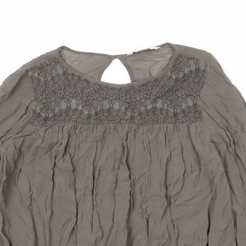 NEXT Womens Grey Viscose Basic Blouse Size 12 Boat Neck - Lace Detail