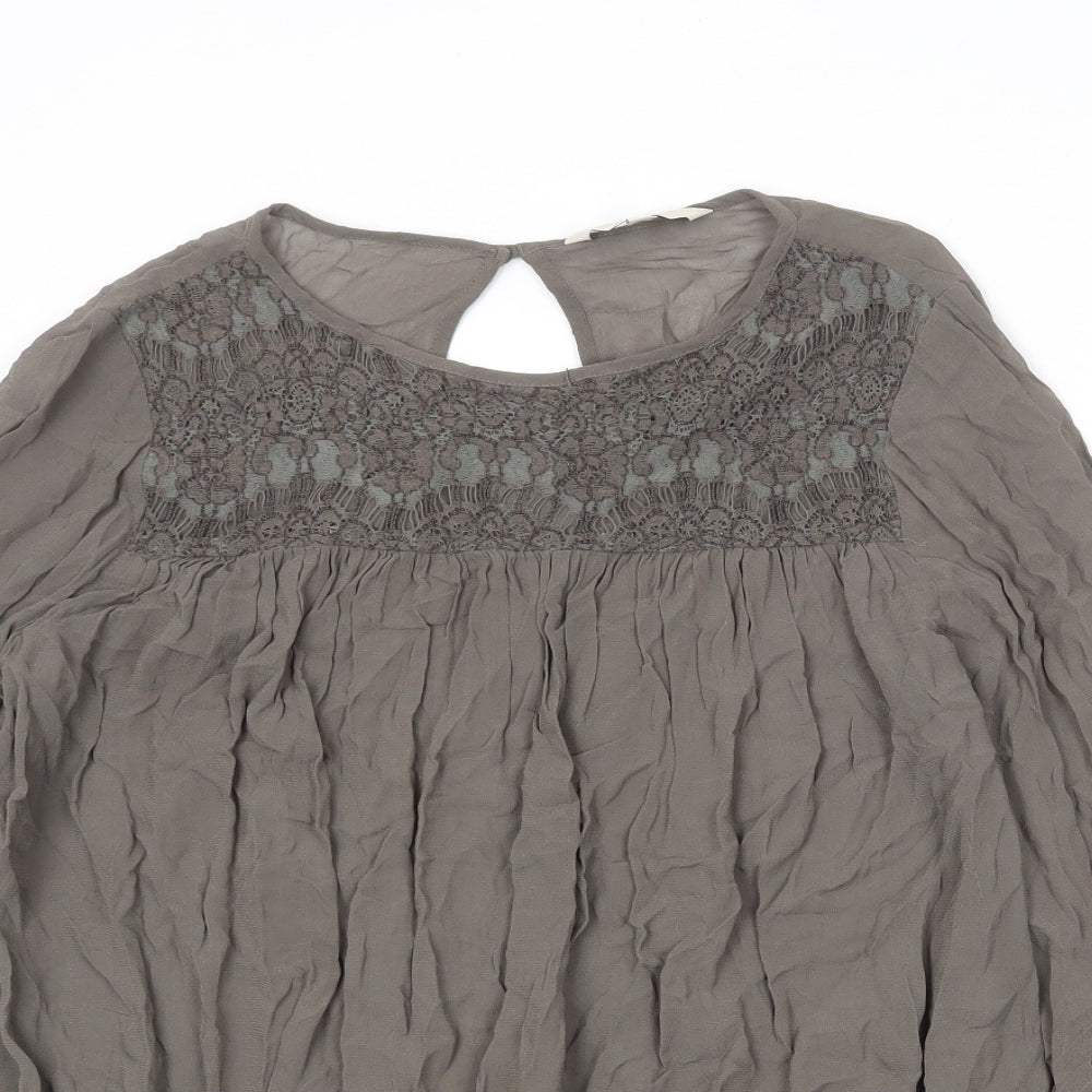 NEXT Womens Grey Viscose Basic Blouse Size 12 Boat Neck - Lace Detail