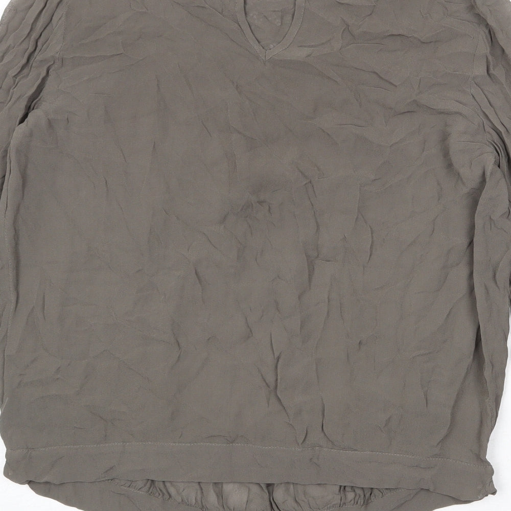 NEXT Womens Grey Viscose Basic Blouse Size 12 Boat Neck - Lace Detail