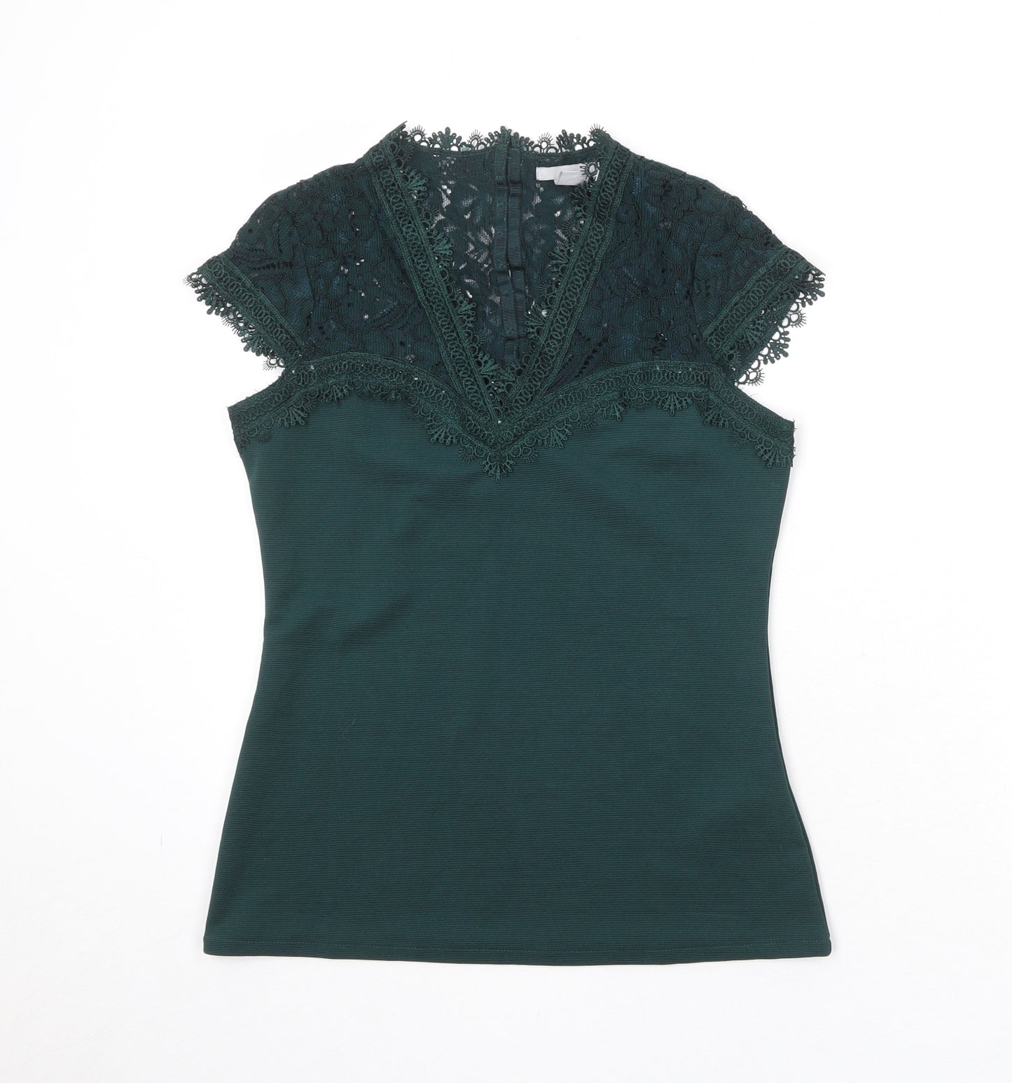 H&M Womens Green Polyester Basic Blouse Size S V-Neck - Lace Detail